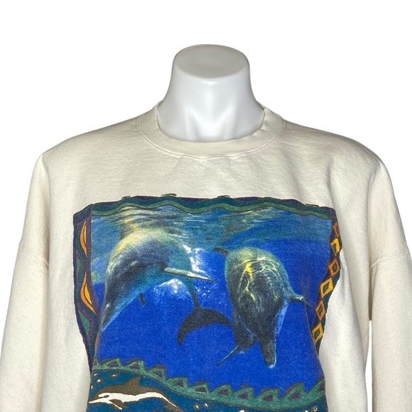 Vintage 90’s Laura Pike Dolphins Long Sleeve Crewneck Oversized Sweatshirt XL - Picture 3 of 10
